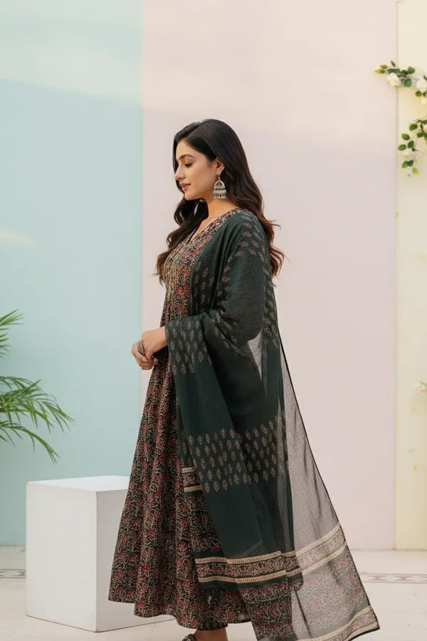 Designer Ethnic Printed Anarkali with Pant & Dupatta