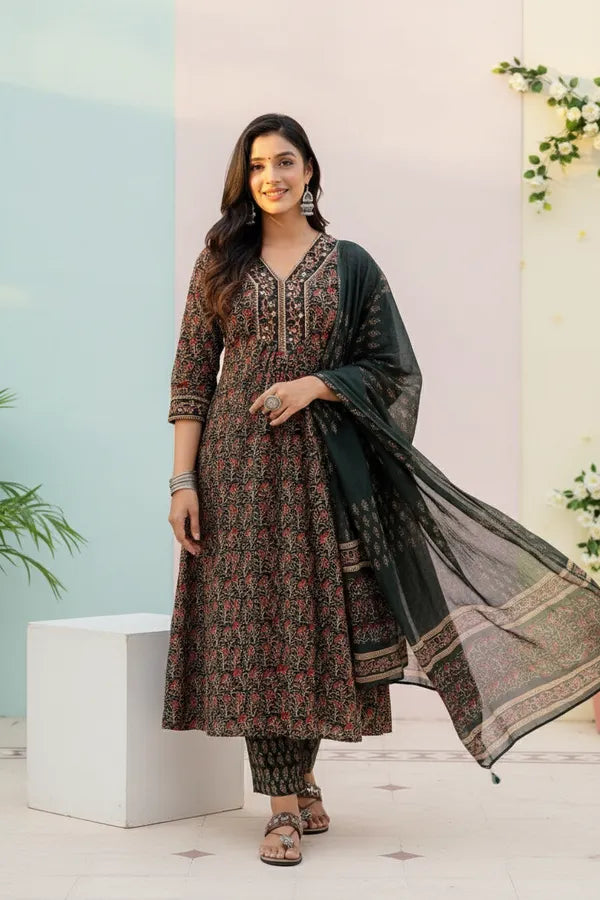 Designer Ethnic Printed Anarkali with Pant & Dupatta