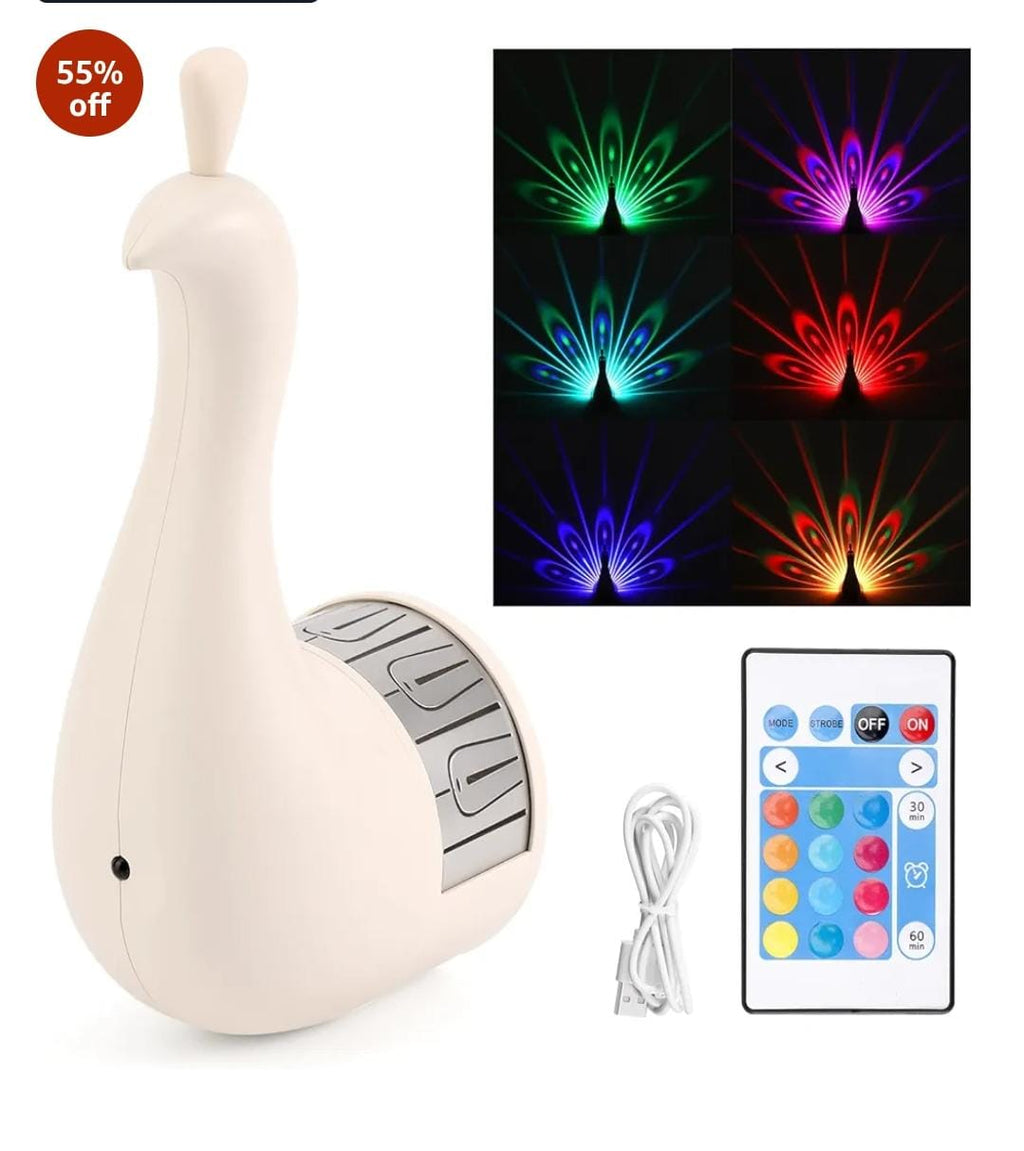 Peacock 3D Colorful Wall Projection Lamp | Touch Control LED Night Light | USB Rechargeable & Remote Operated 🔥 Limited Offer: CASH ON DELIVERY + BIG DISCOUNT