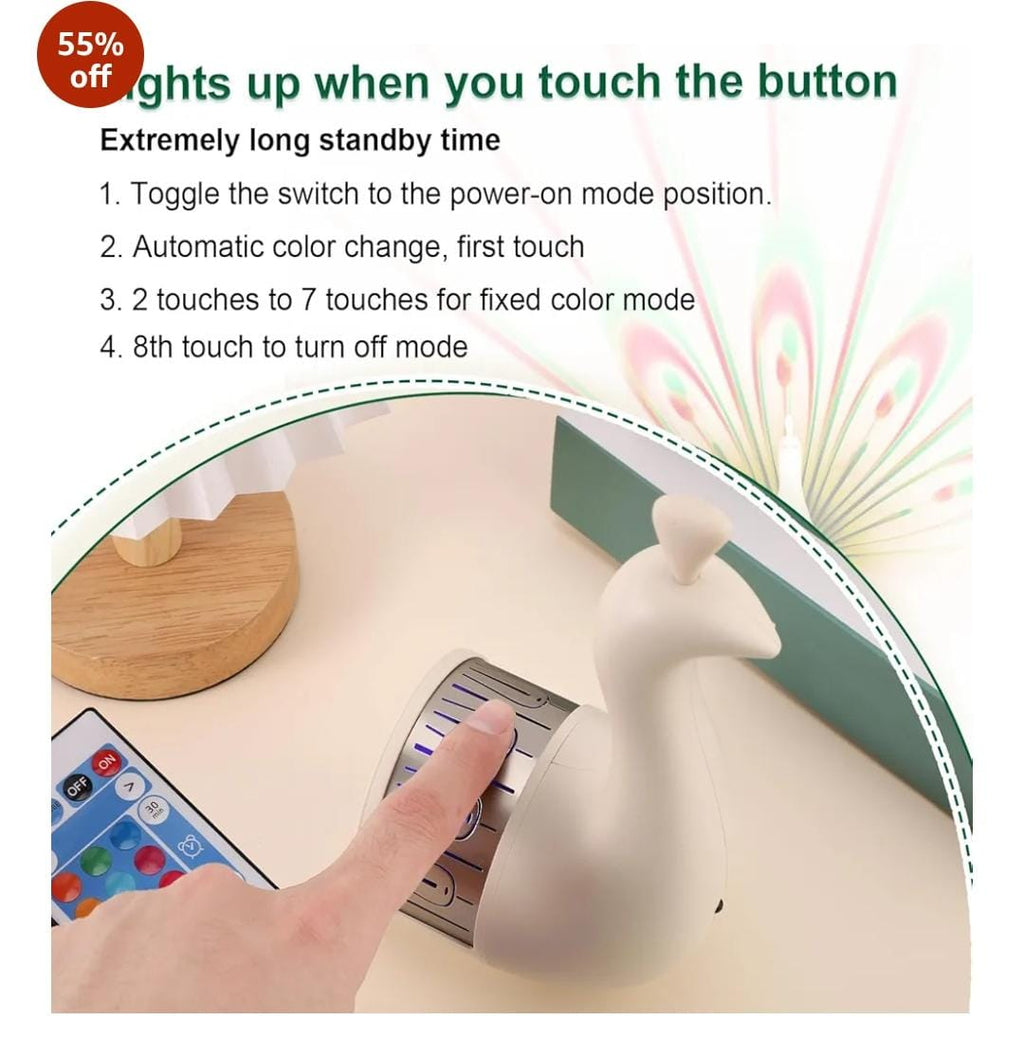 Peacock 3D Colorful Wall Projection Lamp | Touch Control LED Night Light | USB Rechargeable & Remote Operated 🔥 Limited Offer: CASH ON DELIVERY + BIG DISCOUNT