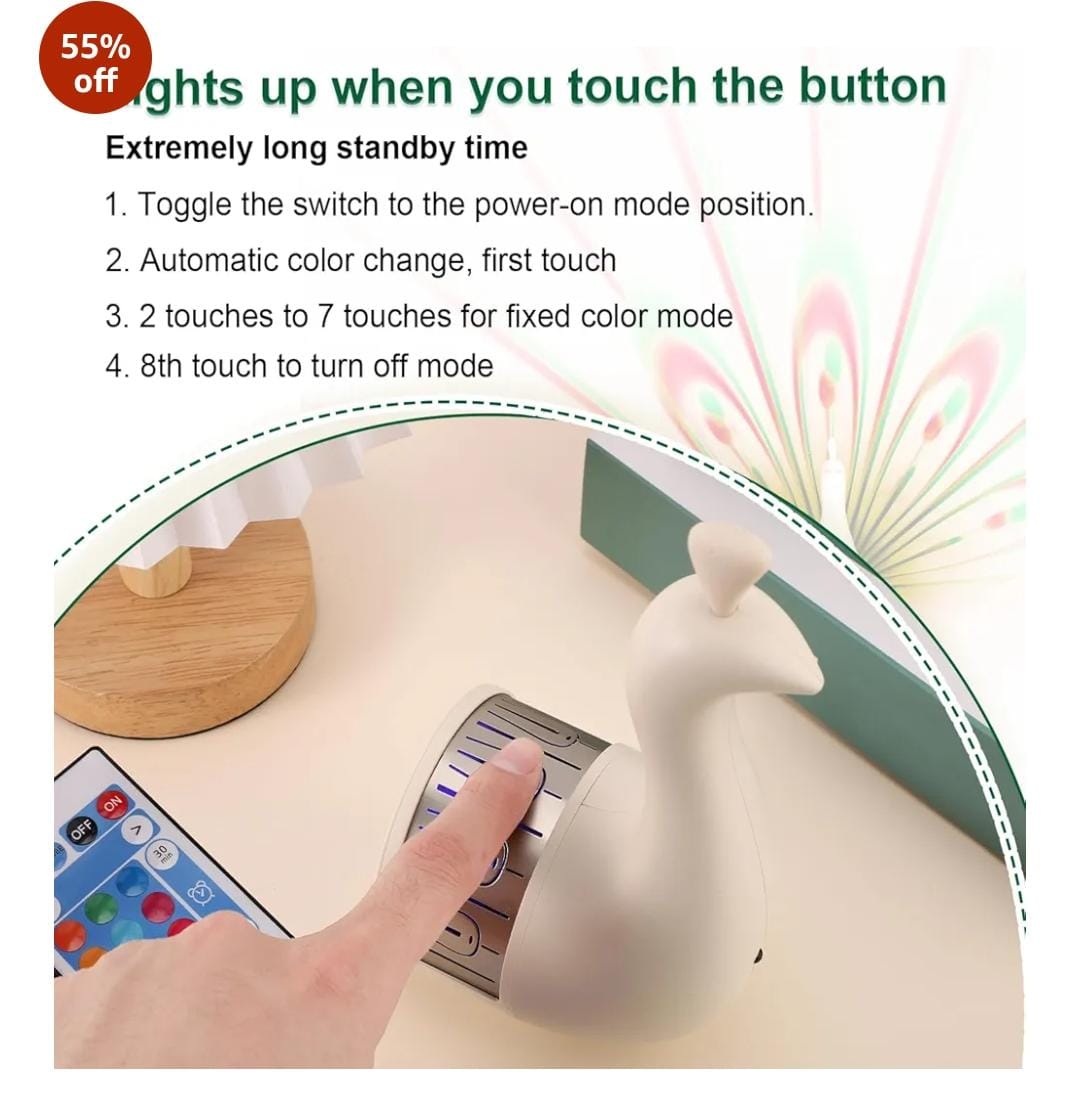 Peacock 3D Colorful Wall Projection Lamp | Touch Control LED Night Light | USB Rechargeable & Remote Operated 🔥 Limited Offer: CASH ON DELIVERY + BIG DISCOUNT