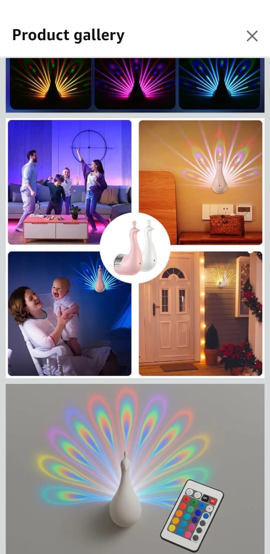 Peacock 3D Colorful Wall Projection Lamp | Touch Control LED Night Light | USB Rechargeable & Remote Operated 🔥 Limited Offer: CASH ON DELIVERY + BIG DISCOUNT