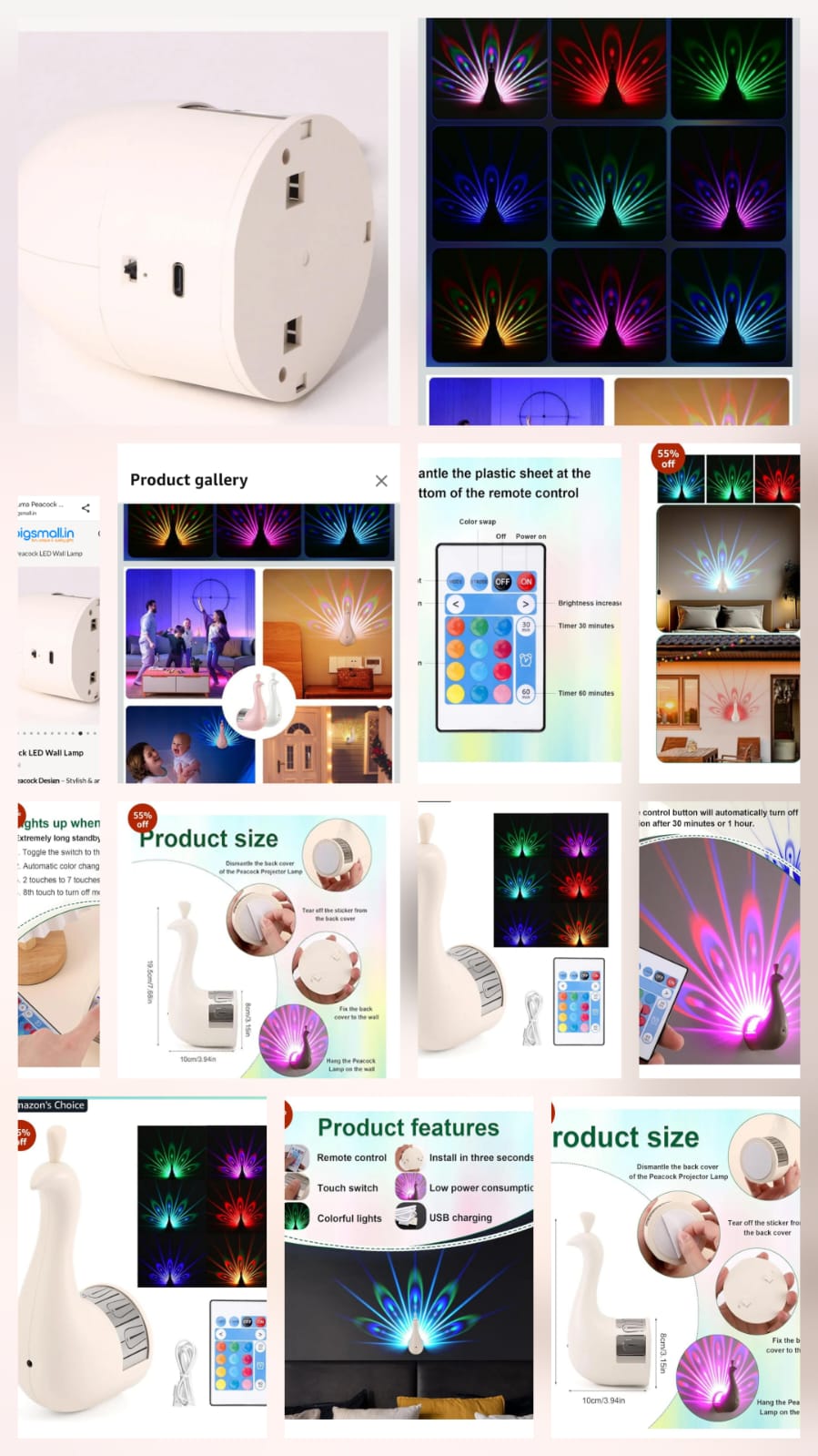 Peacock 3D Colorful Wall Projection Lamp | Touch Control LED Night Light | USB Rechargeable & Remote Operated 🔥 Limited Offer: CASH ON DELIVERY + BIG DISCOUNT