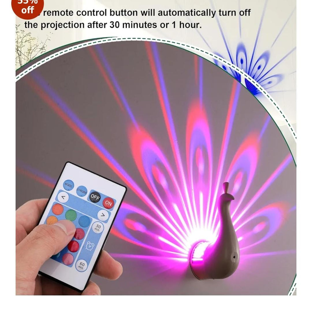 Peacock 3D Colorful Wall Projection Lamp | Touch Control LED Night Light | USB Rechargeable & Remote Operated 🔥 Limited Offer: CASH ON DELIVERY + BIG DISCOUNT