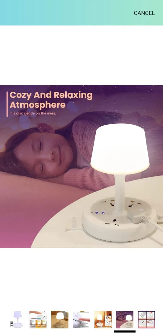7-in-1 Smart Bedside Table Lamp with USB Charging Ports & Power Socket | Phone Holder | Eye Protection Night Light 60% off