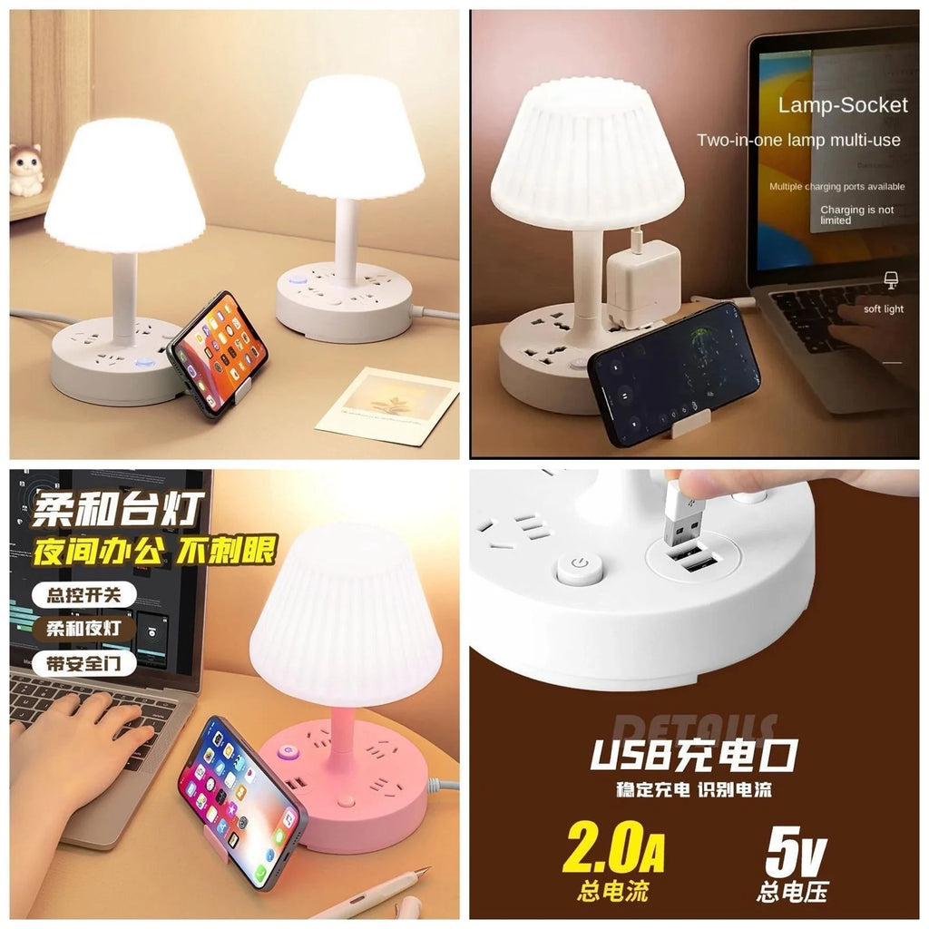 7-in-1 Smart Bedside Table Lamp with USB Charging Ports & Power Socket | Phone Holder | Eye Protection Night Light 60% off
