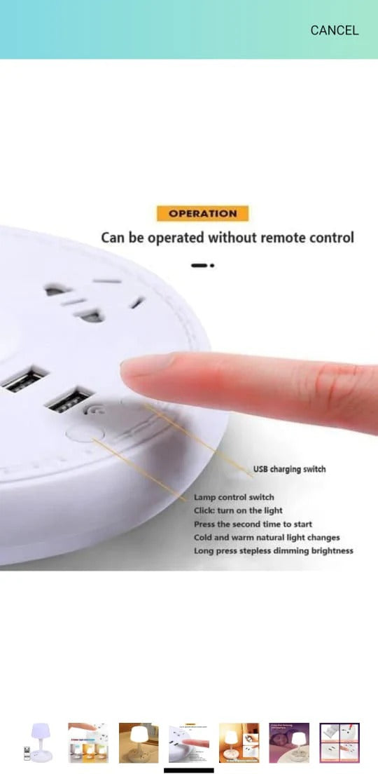 7-in-1 Smart Bedside Table Lamp with USB Charging Ports & Power Socket | Phone Holder | Eye Protection Night Light 60% off